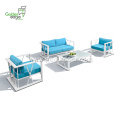 4pcs blue cushion and white aluminum garden sofa